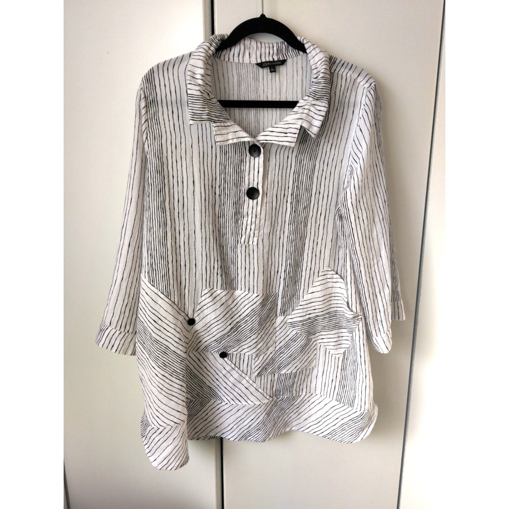 John Mark Womens  Artsy Striped Tunic Top Size L Lagenlook  Art Teacher Unique